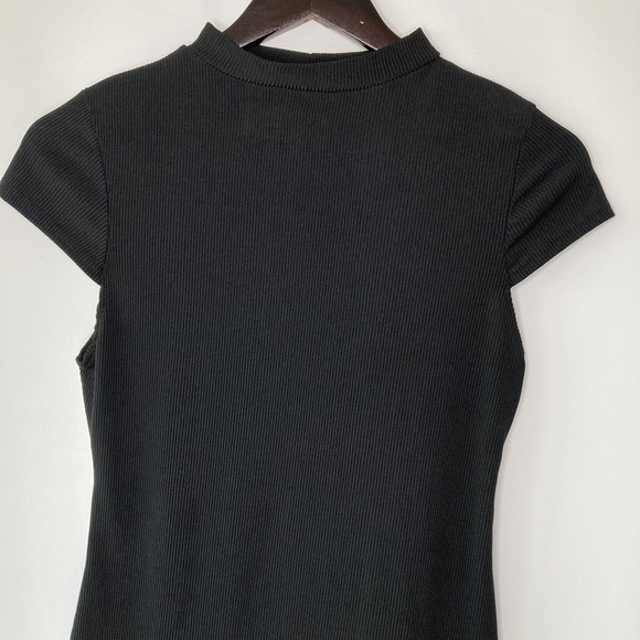 PrettyLittleThing Black Rib Cap Sleeve Bodycon Dress Size Large - Picture 4 of 8